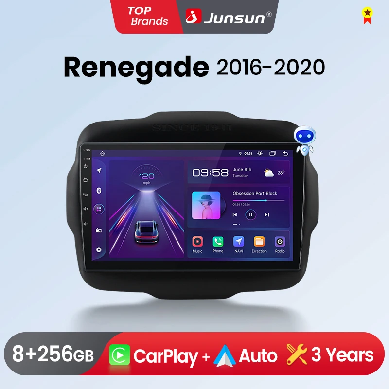 Junsun Wireless CarPlay Android Auto Car Radio for Jeep Renegade 2016-2020 GPS Intelligent Systems Stereo Multimedia Autoradio