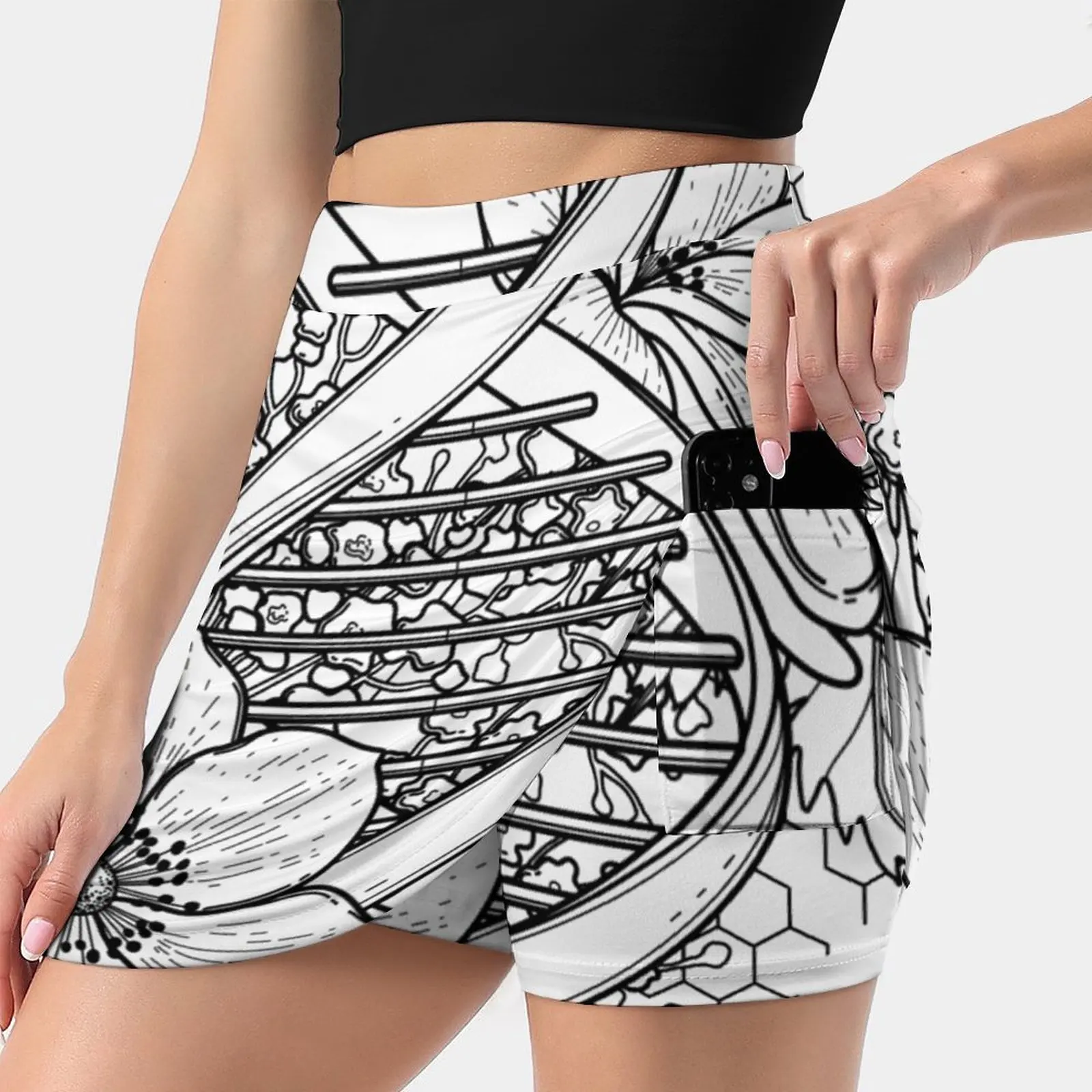 

Graphic Dna Structure With Floral Design Women'S Summer Fake Two Piece Skirts Casual Sports Beach Skirt Girl Skorts Chemistry