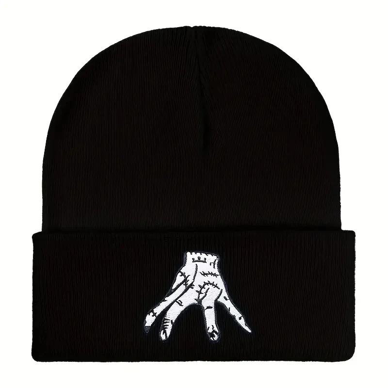 Fashion Wednesday Addams Knitted Hat Embroidery Keep Warm Wool Cap Autumn Winter Beanie Hats for Men Women