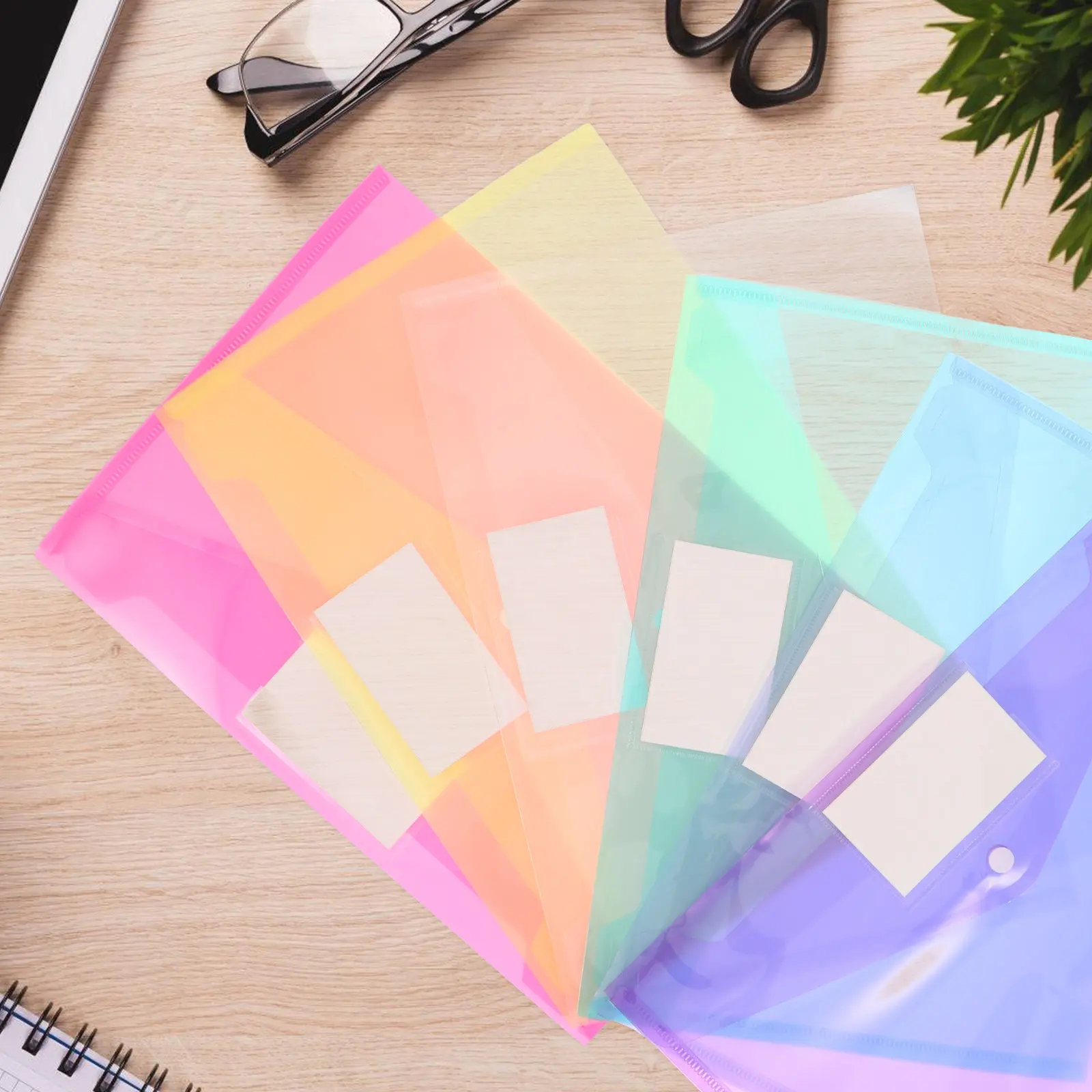 6Pcs 투명 문서 가방 스냅 버튼이 있는 PP 파일 폴더 실용적인 파일 저장 주최자 경량 사무실 학교 문서