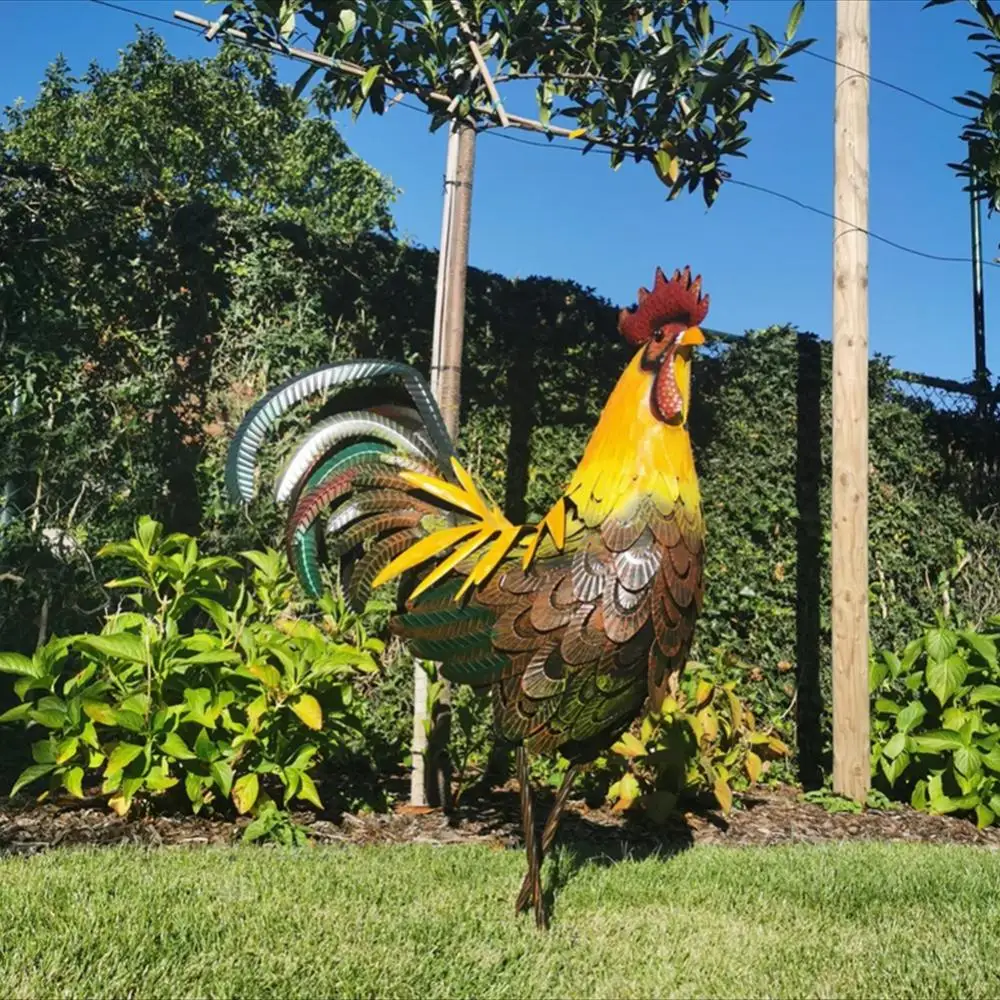 

Handmade Rooster Statues Waterproof Chicken Sculpture Standing Animal Realistic Chicken Lawn Ornament For Yard Decor Sunscreen