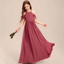 Flower Girl Dress Chiffon Junior Bridesmaid Dress A-line Halter Floor-Length 2-15T