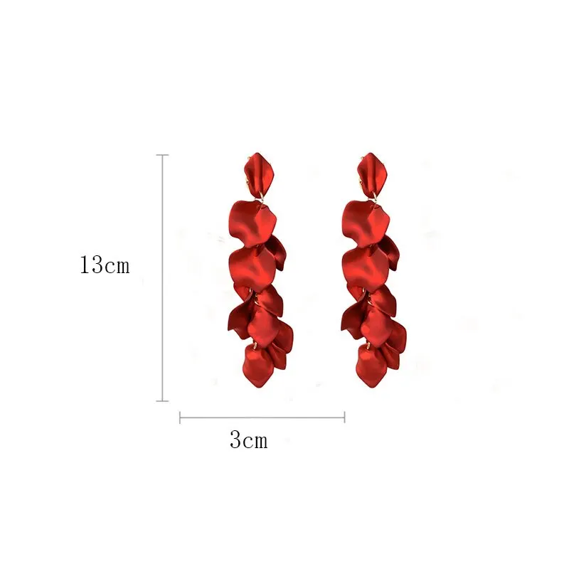 Bohemian Rose Petal Earrings Flower Red Yellow Blue Colors Flower Drop Earrings Long Tassel Party Wedding Jewelry