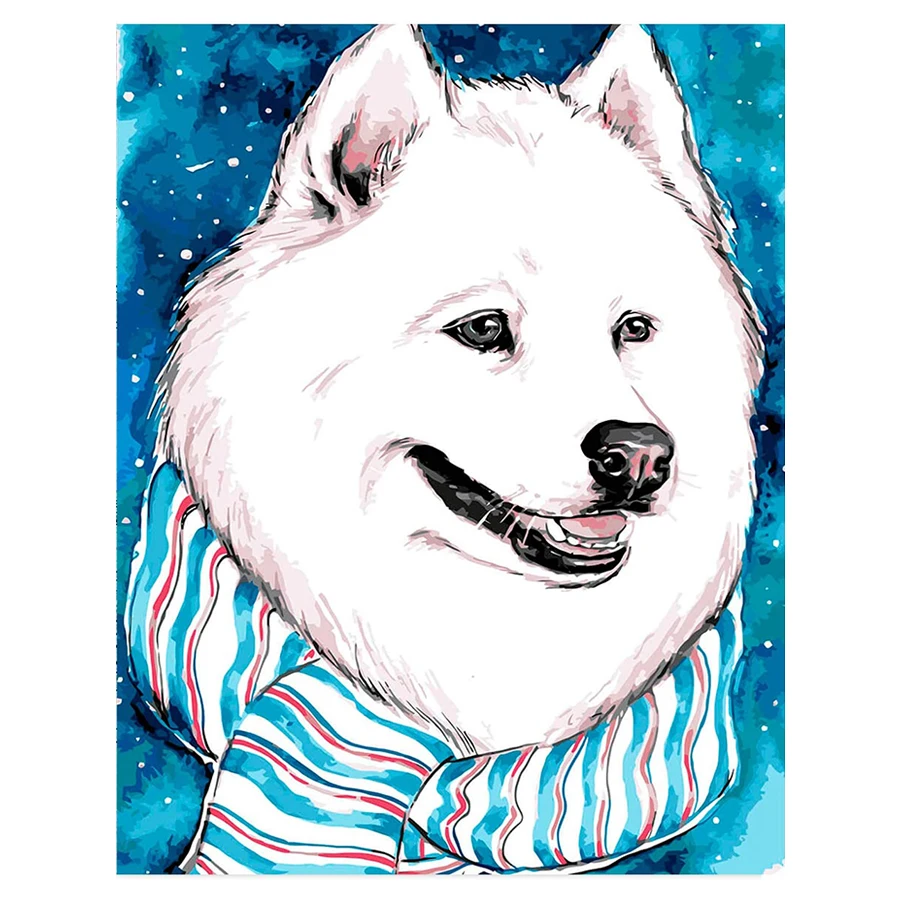 Cross Language American Eskimo Dog Diy Painting By Numbers Adults Handpainted On Canvas Pictures By Numbers Wall Art Decor