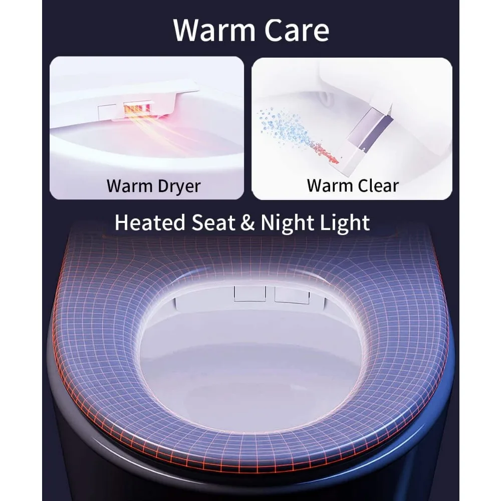 Smart Toilet, Bidet Built in And Auto Open/Close Heated Seat Automatic Flush Bidet Toilet with Night Light, Toilets Smart
