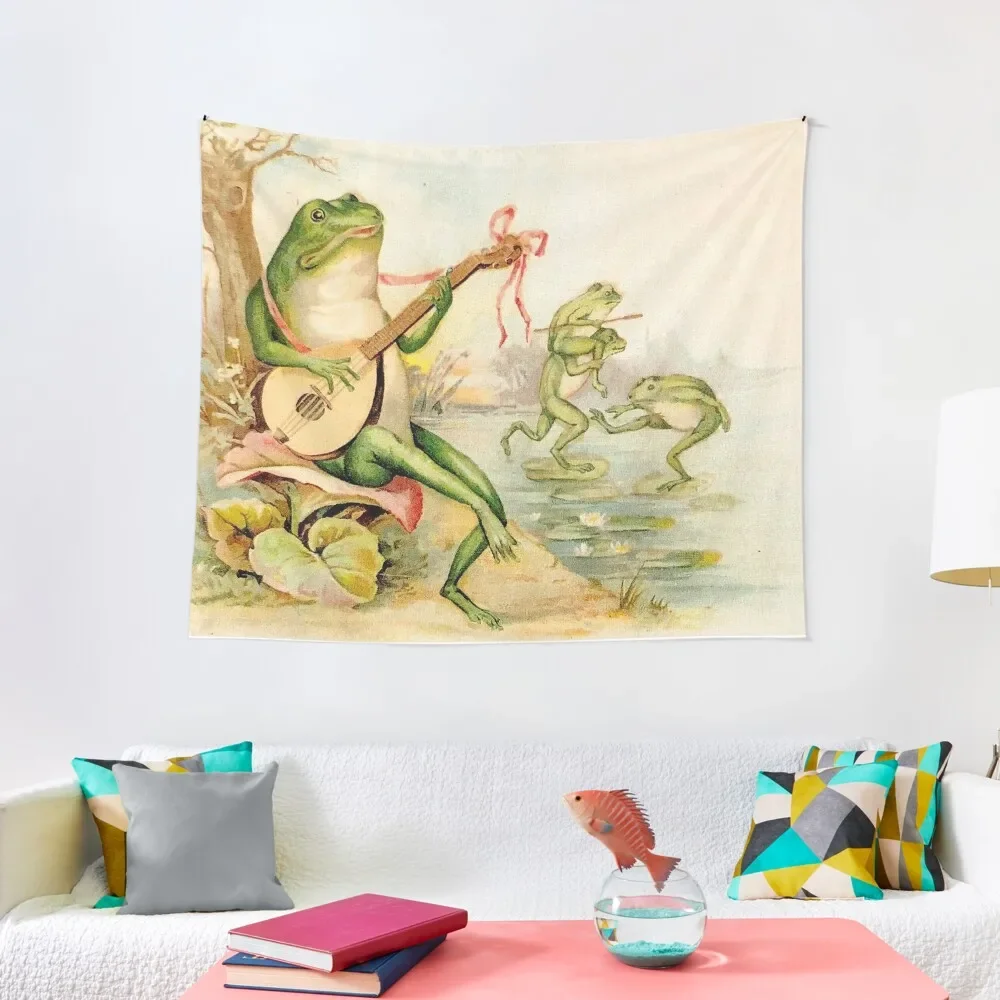 

FROG STRUMMING : Vintage Abstract Entertainment Print Tapestry Wall Carpet Decoration Bedroom Tapestry