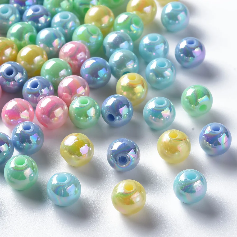 

500g Opaque Acrylic Beads AB Color Plated Round Mixed Color 8x7mm Hole: 2mm about 1745pcs/500g