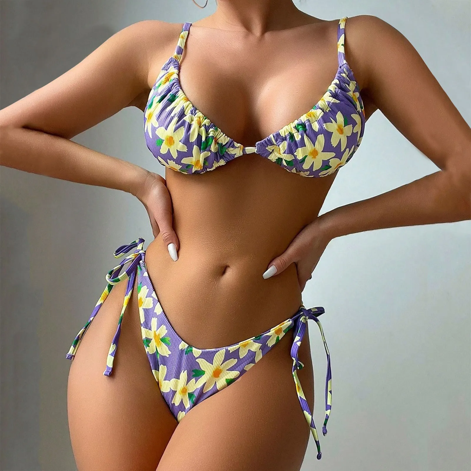

Women's Summer Sexy Lace Up Two Piece Swimsuit Floral Two Piece Swimsuit Women Swimsuit Shorts Set