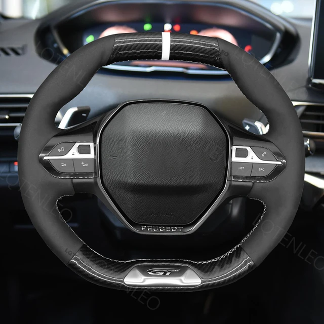 Housse de volant de voiture en daim, en Fiber de carbone noire  antidérapante cousue à la main pour Peugeot 308 2014 2015 2016 2017 2018  2019 - AliExpress