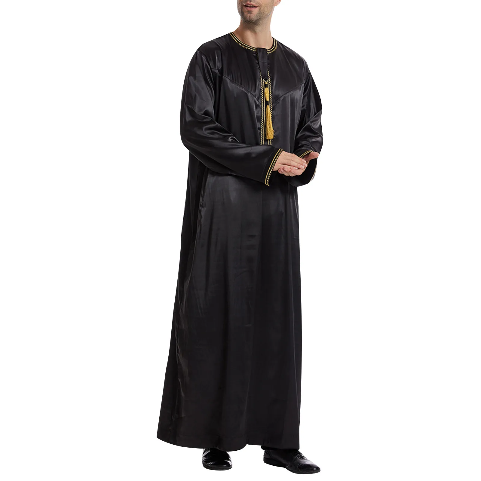 Men’S Muslim Robe Long Sleeve Islamic Clothing Middle East Thobe Arabia Kaftan Round Neck Dress Male Costume Prayer Abaya