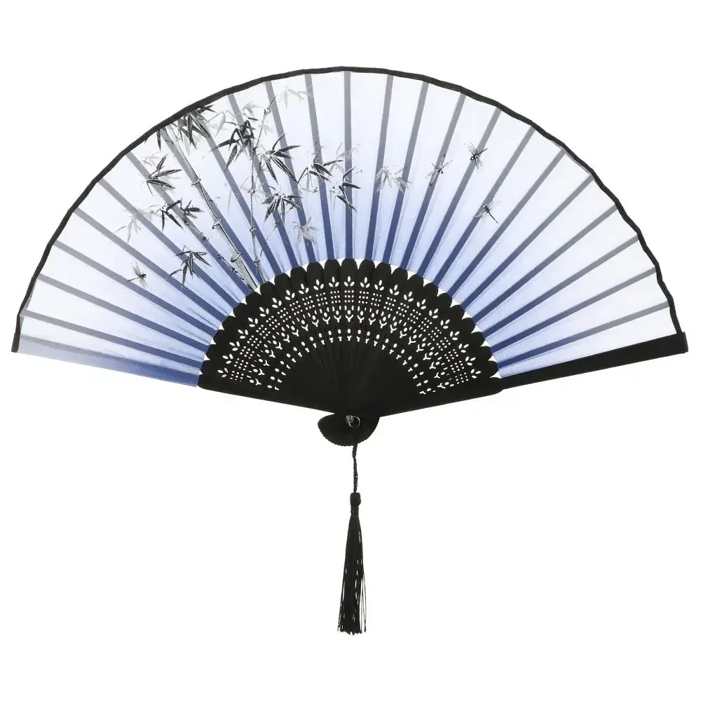 Elegant Silk Vintage Folding Fan with Colorful Tassel - Bamboo Hand Fan for Classical Dance and Home Decor
