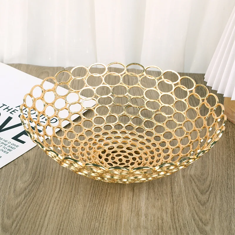 

Металлическая тарелка для фруктов, сферический геометрический полый Золотой контейнер для фруктов, настольный контейнер для хранения, круглый поднос, аксессуары для украшения дома