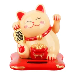 Solar Powered Waving Lucky Cat Figurine (Yellow)