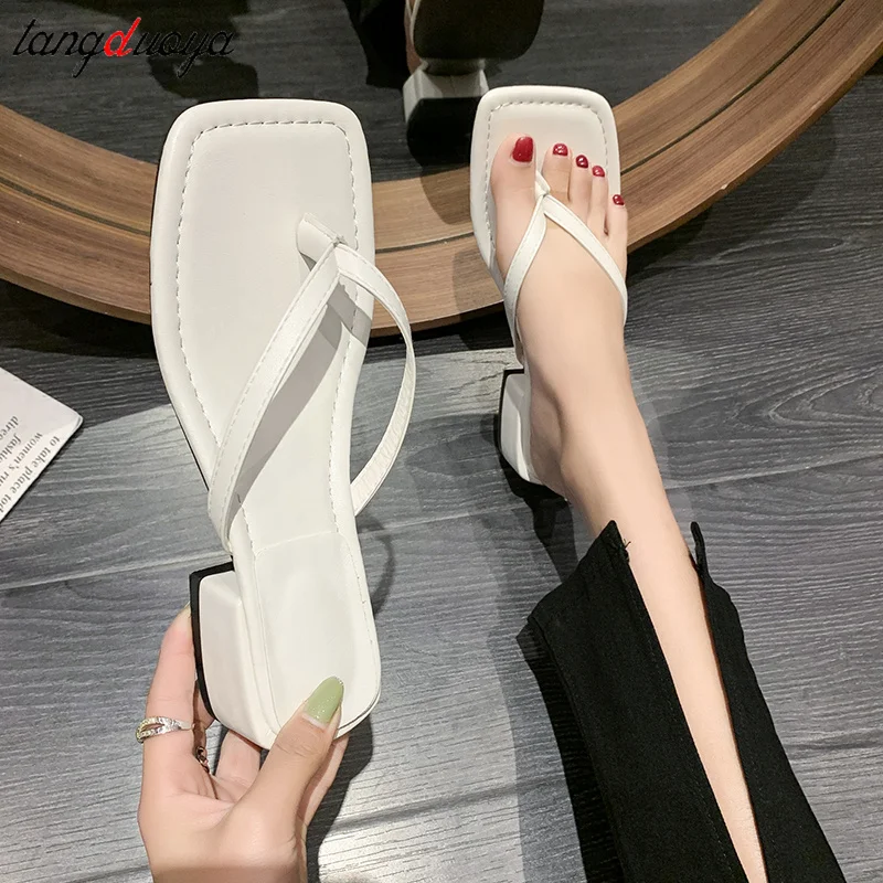 

Shoes for Women 2024 New Women's Slippers Summer Square head Thick Soled Women Wedge Beach Shoes Simple Flip-flops Zapatos Mujer