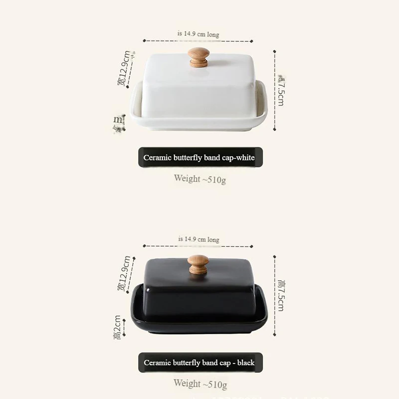 Porcelain Butter Holder For Countertop With Lid Ceramic Mantequillero Fridge Use Wide Butter Making Supplieswhite / black