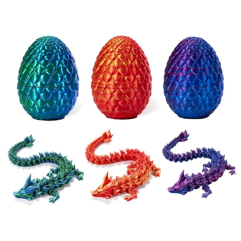 

3 Piece Dragon Easter Eggs, Dragon Egg Fidget Toy, Plastic With 12 Inch Articulated Dragon,3D Printed Dragon Egg