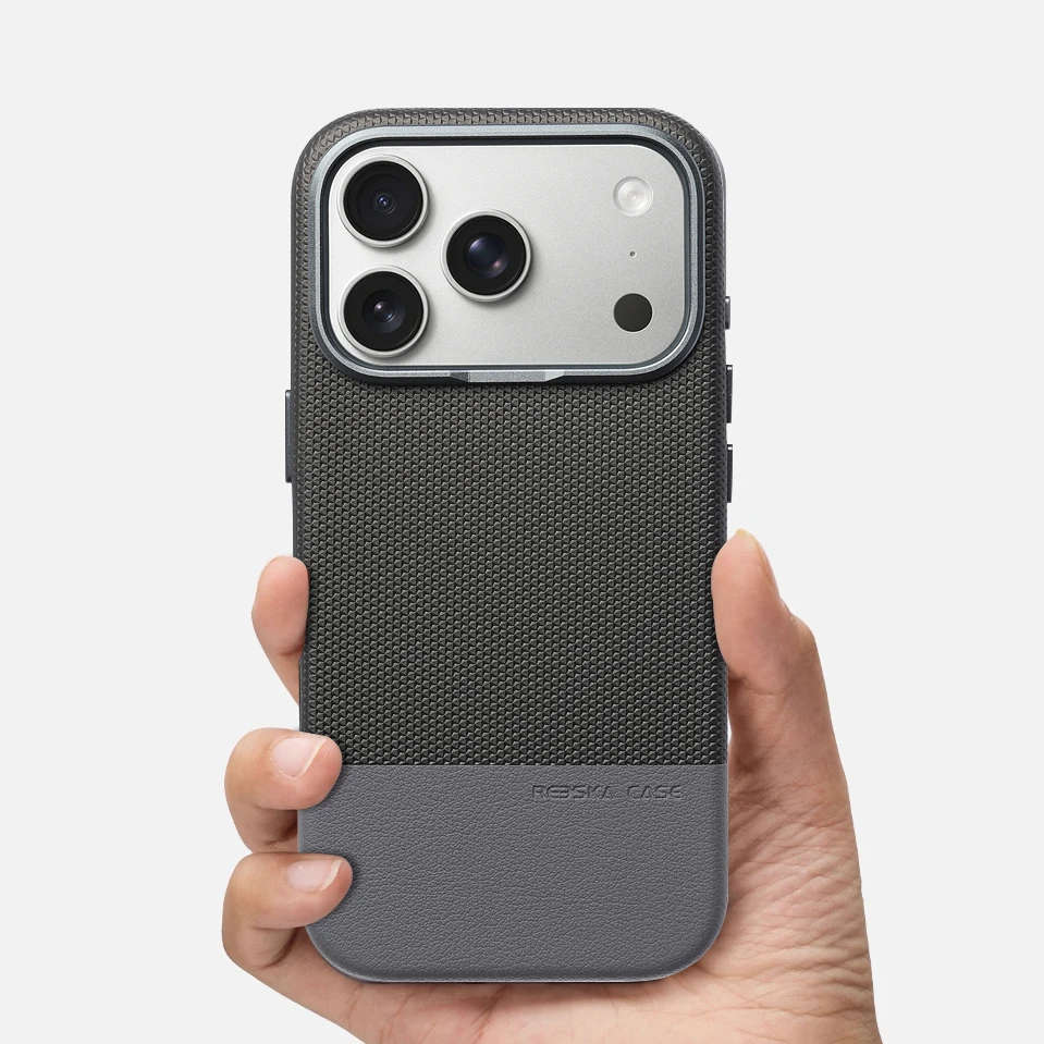 Elegant Dual-Tone Leather Case with Magnetic Wireless Charging and Alloy Lens Cover
