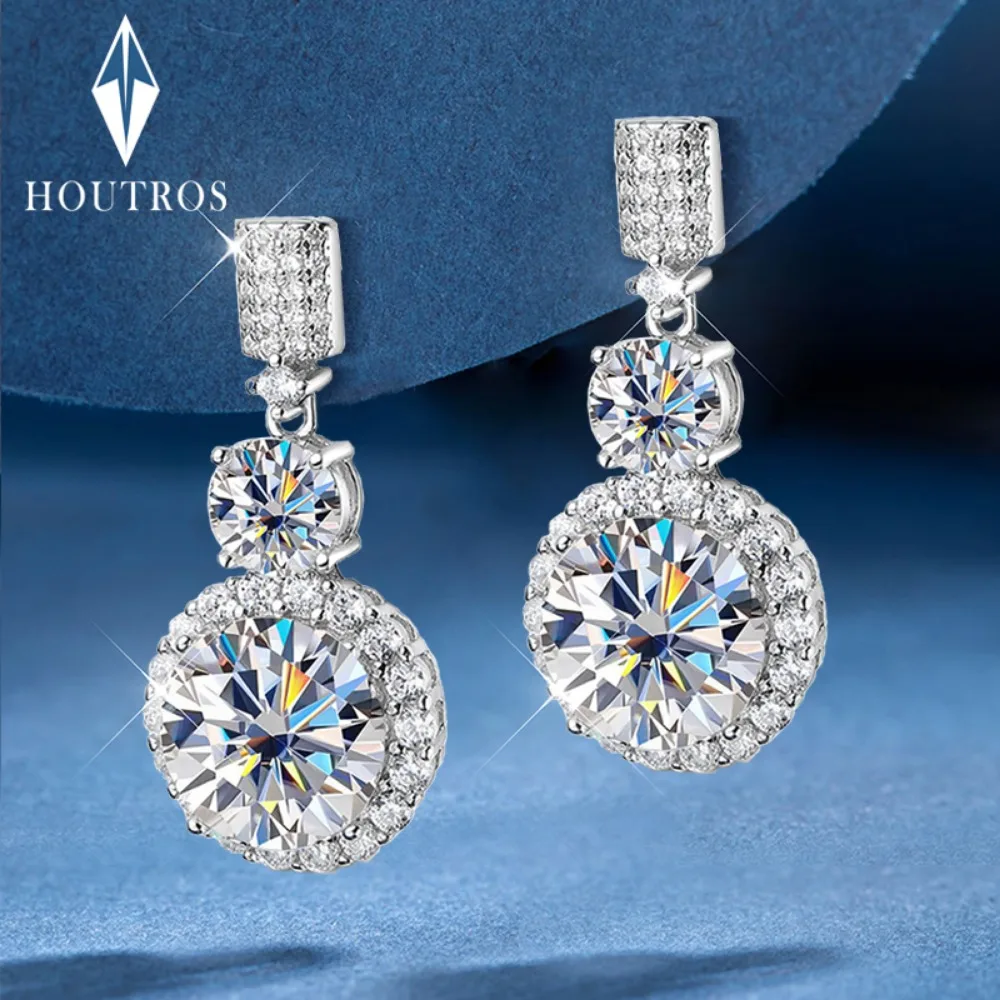 

Houtros 12 Carat Big Moissanite Drop Earrings S925 Silver Green Yellow Diamond Earrings Wedding Party Fine Jewelry Certificated