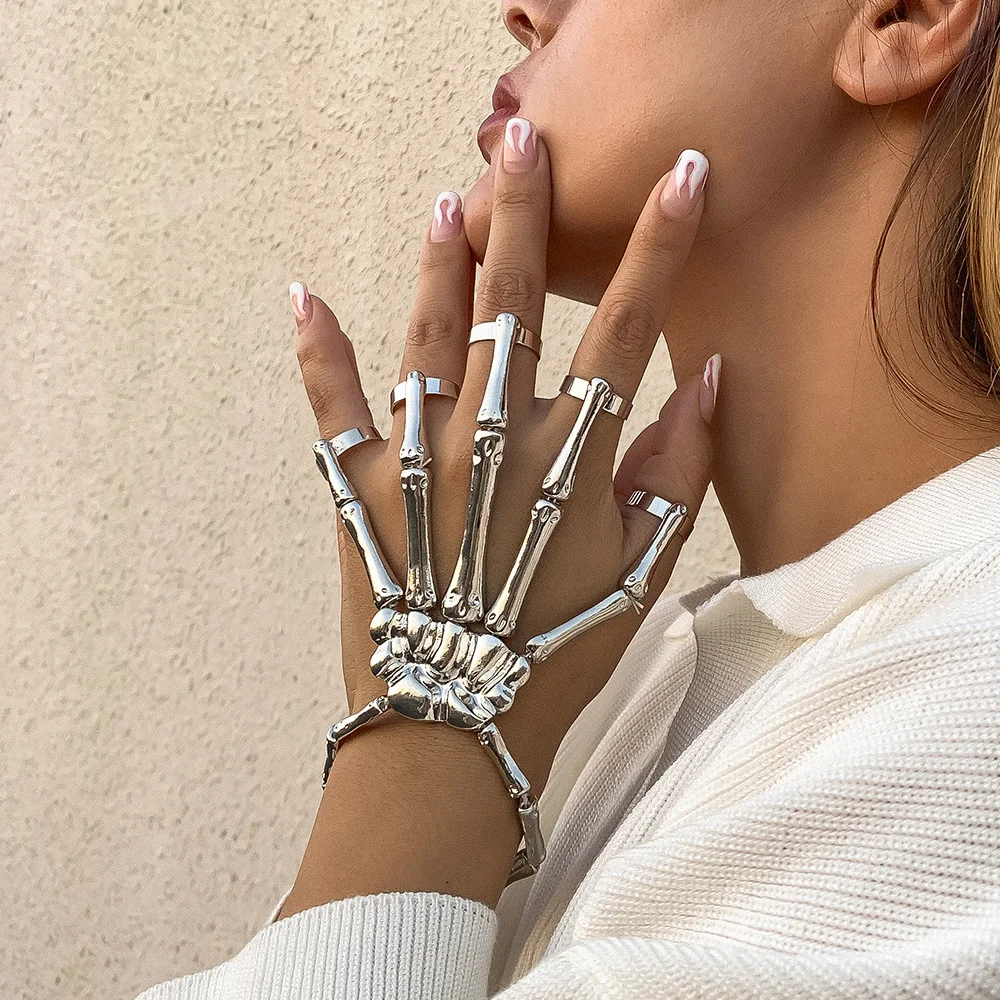 Metal Skeleton Bracelet Ghost Claw Linking Finger Bracelet Punk Gothic  Black Gold Silver | Fruugo NO