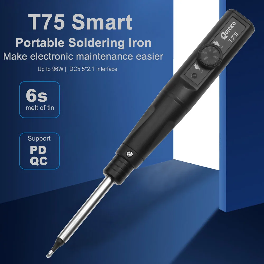 휴대용 스마트 전기 납땜 인두 스테이션 키트, T75, PD/DC 100W, 일정한 온도 조절 가능, 빠른 가열