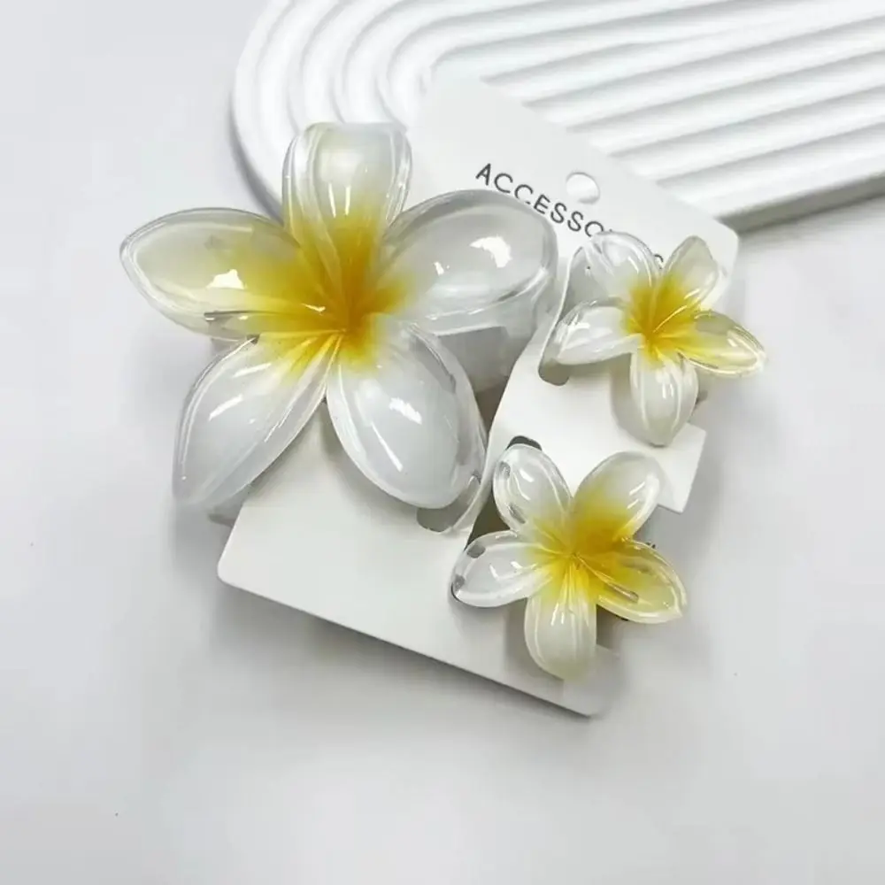 3Pcs/Set New Gradient Hair Claws Sweet Flower Acrylic Hair Clips Plumeria Flower Clamp Ponytail Clip Summer Beach