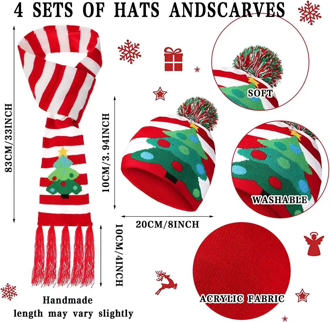2025 Cute LED Christmas Hat And Scarf Color 6 Leds Flashing Winter Warm Yarn Knitted Cap Christmas Gift For Xmas Party Decor