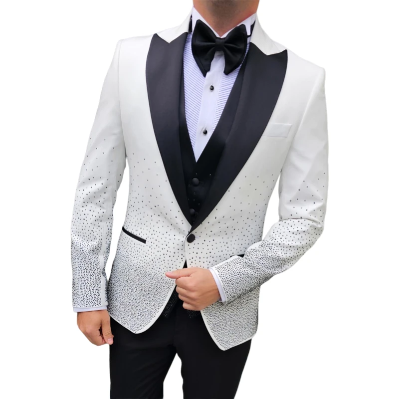Luxury Beaded Men Suits for Gentleman Slim Fit Wedding Groom Tuxedo Italian Style Male Suit Jacket with Pants Vest