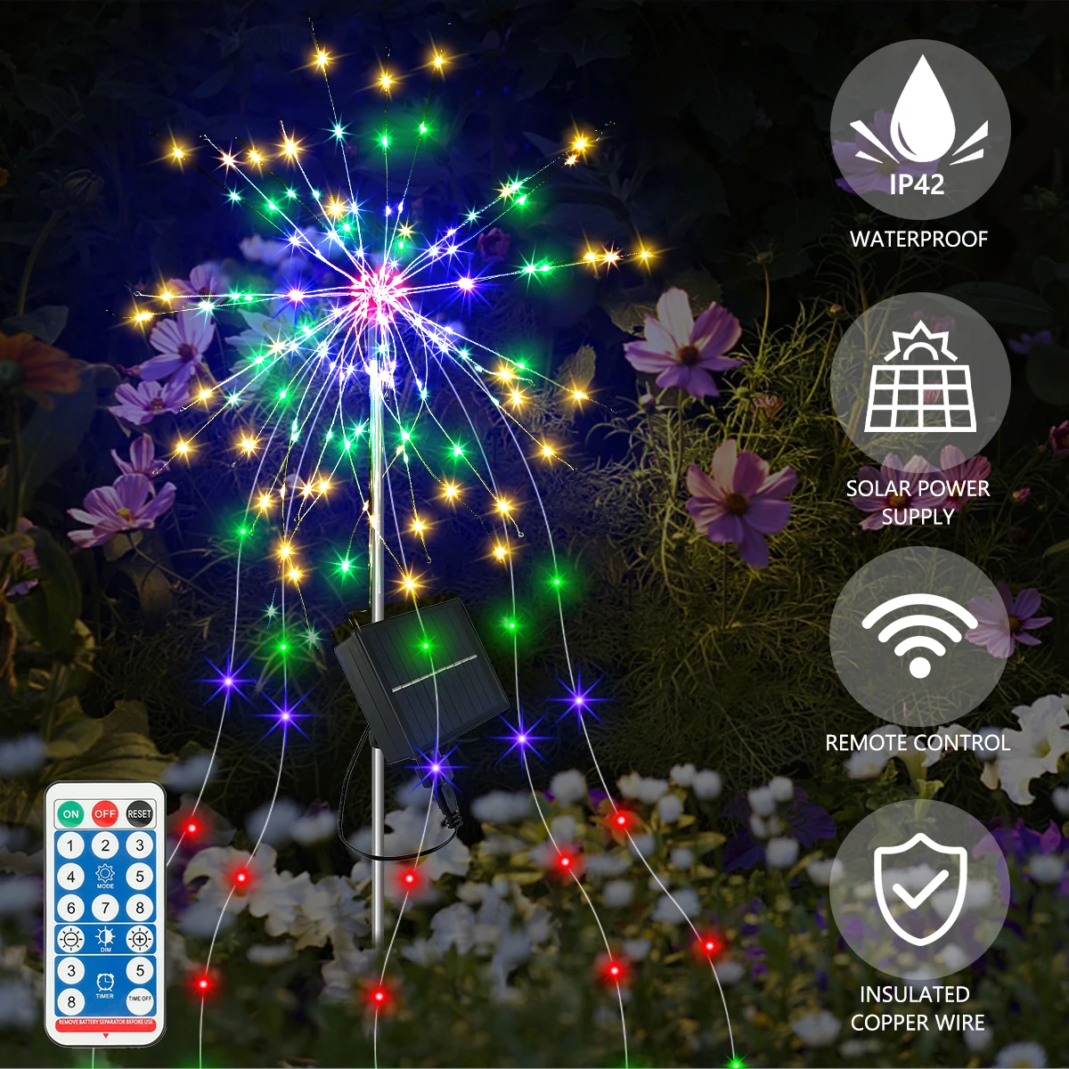 

200LED Solar Landscape Light Outdoor Decorative Lights IP42 Waterproof Solar Yard Lamp with 4 Brightness 8 Modes Sparkles