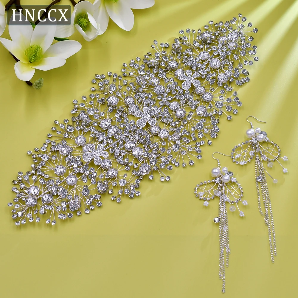 

HNCCX Luxury Bridal Hair Accessories and Earring Set Rhinestone Headpieces Wedding Tiaras And Crown Bridal Ornaments CP240