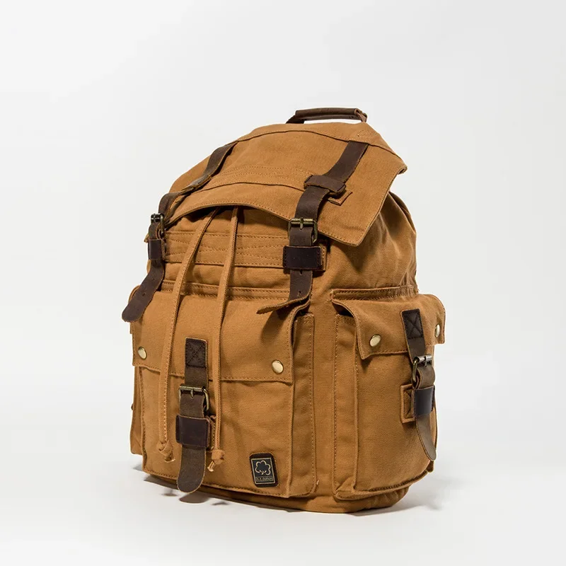 Vintage Leather Military Canvas travel Backpacks Men &Women School Backpacks men Travel bag big Canvas Backpack Large bag 2