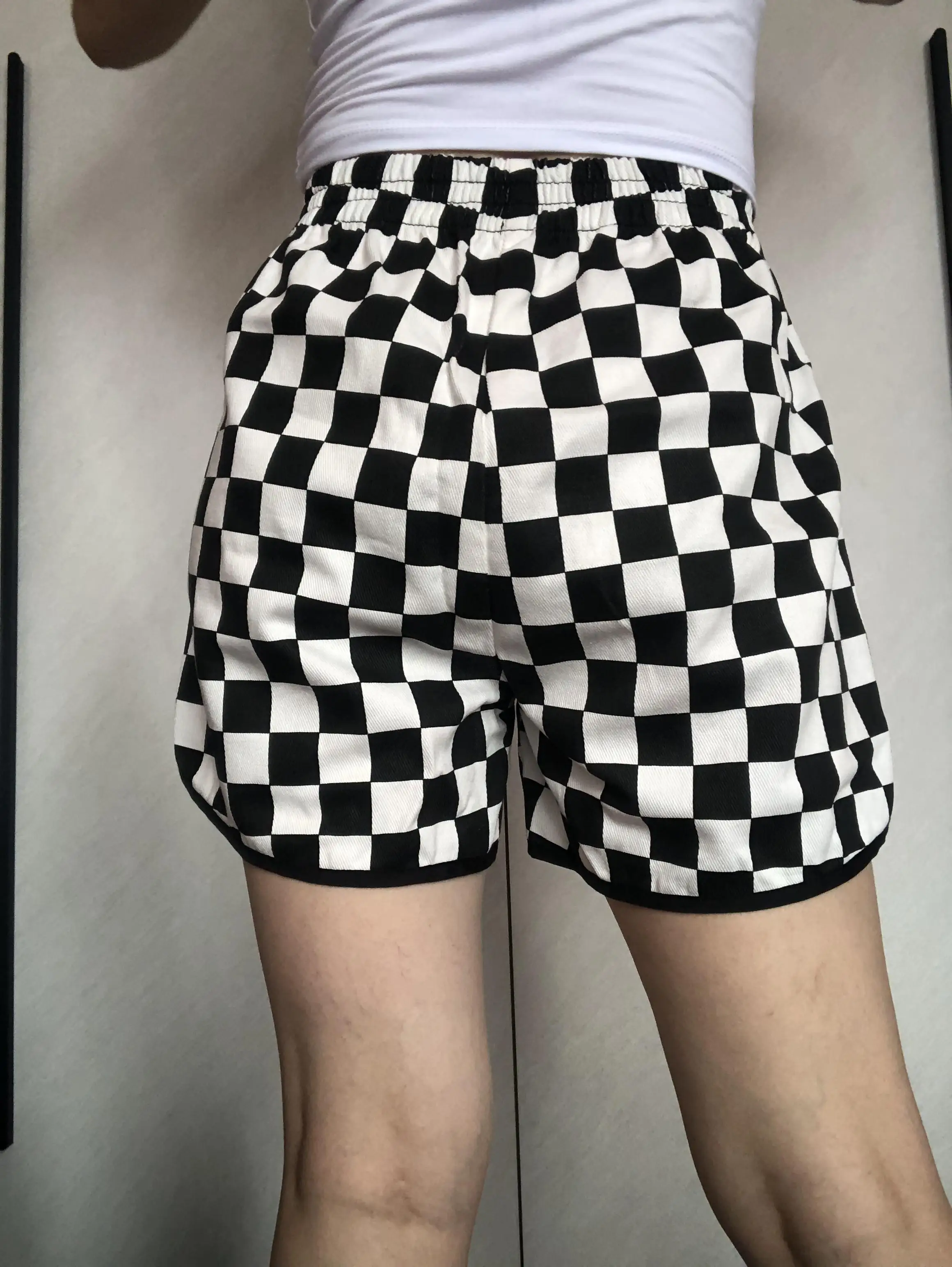 Women Checkerboard Side Split Plaid Shorts Loose Plus Size S