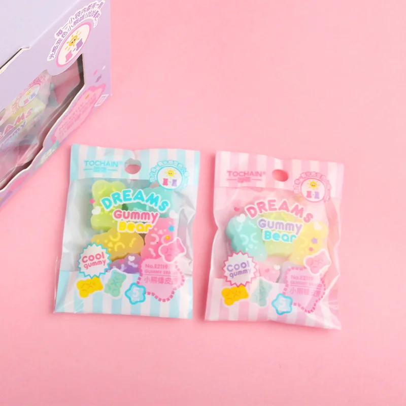 5Pcs 귀여운 곰 연필 고무 지우개 어린이 캔디 컬러 지우개 쓰기 교정 도구 카와이 편지지 학교 사무용품