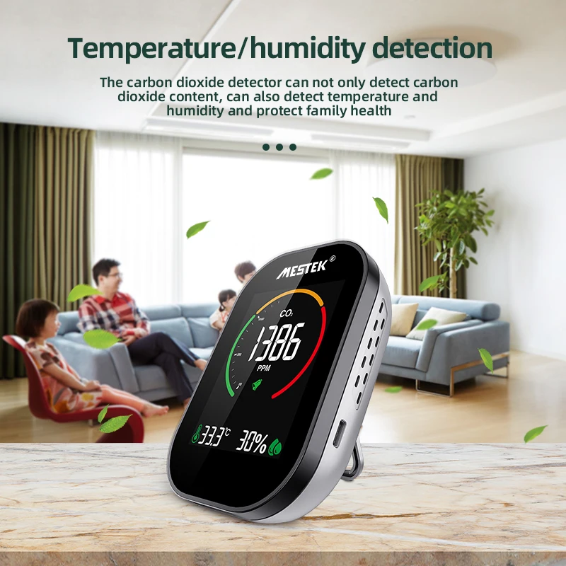 

MESTEK Indoor CO2 Sensor CO2 Meter Digital Air Detector Intelligent Air Quality Analyzer Household Air Pollution Monitor Gas