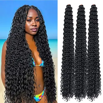 Water Wave Twist Crochet Hair Synthetic Braid Hair Afro Curl Ombre Blonde 28 Inch Deep Wave Braiding Hair Extension For Women 1