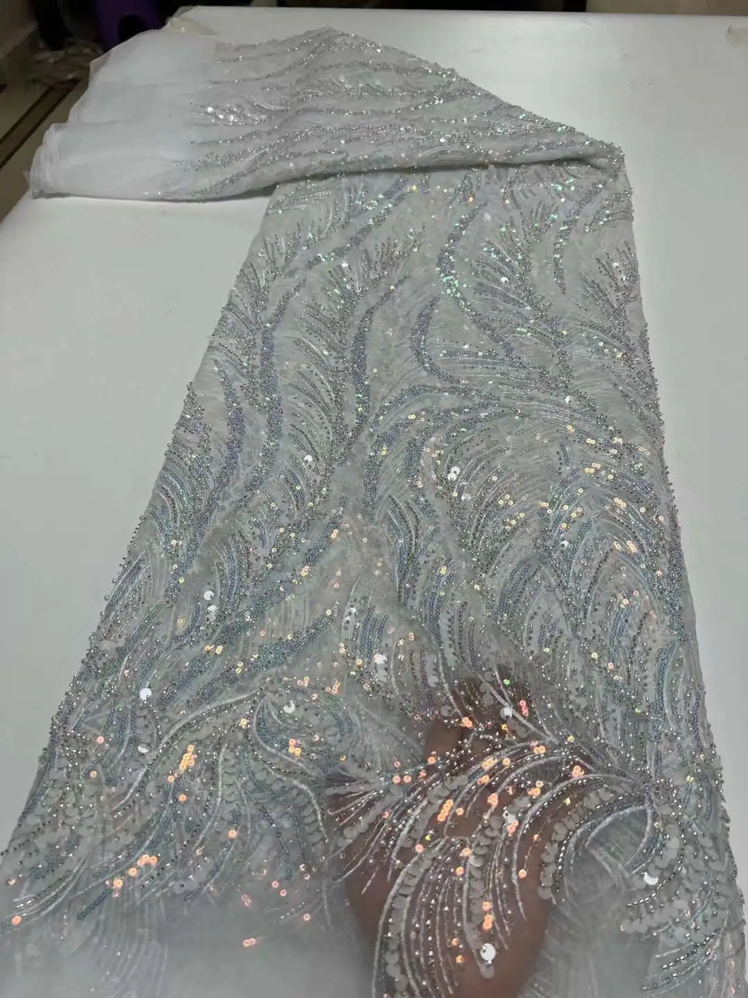 African Sequins Lace Fabric 5 Yards For Wedding Party Dress Sew