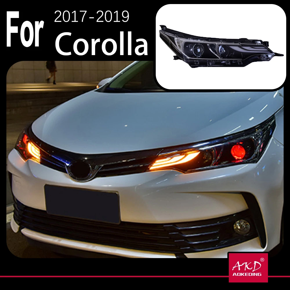 AKD Car Model Headlight For Toyota Corolla 2017-2019 Headlights LED DRL  Running lights Bi-Xenon Beam Fog lights angel eyes