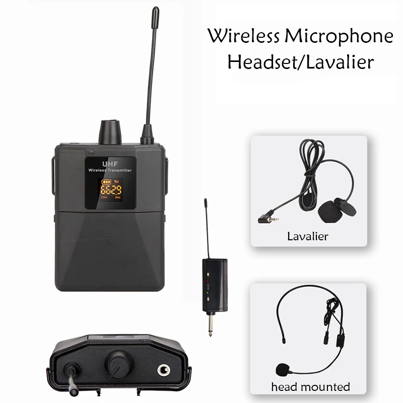 UHF Wireless Headset Microphone Lavalier Lapel Mic Bodypack Transmitter  Receiver