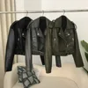 New Spring Woman Faux Leather Jacket Chic Vintage American street wear Short Lapel Zipper Belt Biker Coats Fashion Streetwear 5