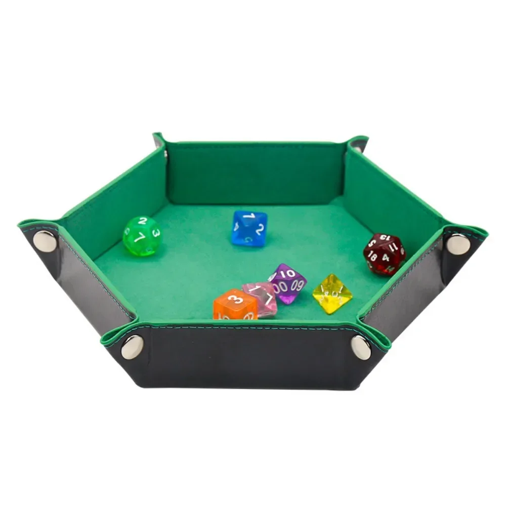 6Color PU Leather Hexagonal Folding Dice Tray for RPG DnD Game Storage Table Board Games dice tray