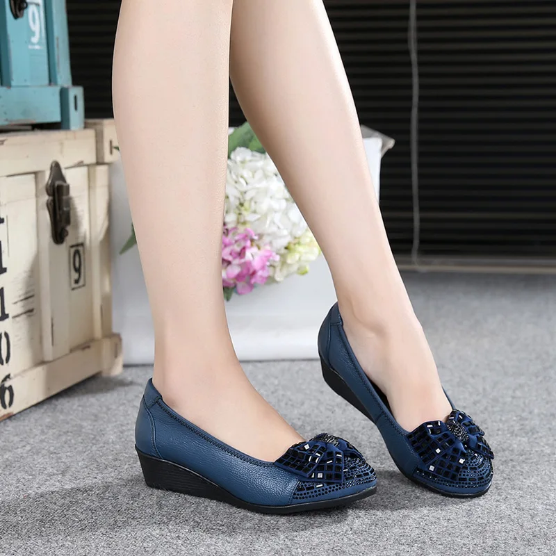 Summer Comfortable Woman Shoe Genuine Leather Soft Bottom Square Head Summer Shoes Women Large Size Flat Silver Barefoot Slip-on 4