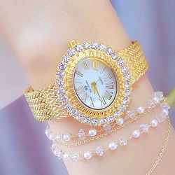 Women's Watch BS bee sister Luxury Brand Ladies Watches Gold & Silver Mesh Belt Waterproof Rhinestone Women Watch Free Shipping
