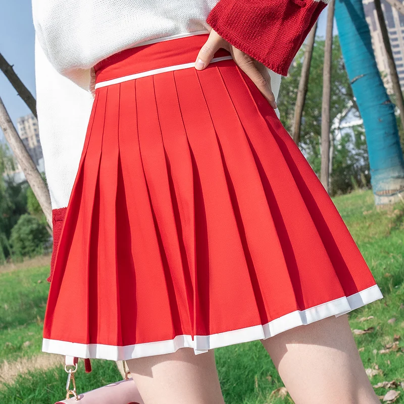 

Hit Color High-waisted Red Short Skirt Sports Casual Women's Skirt Women's Pleated Skirt Skater School Uniform Mini Skirts
