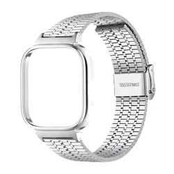 Stainless Steel Metal Strap Case Protector and Stylish Wristband Bracelet for Redmi Watch 5-4 (Silver)