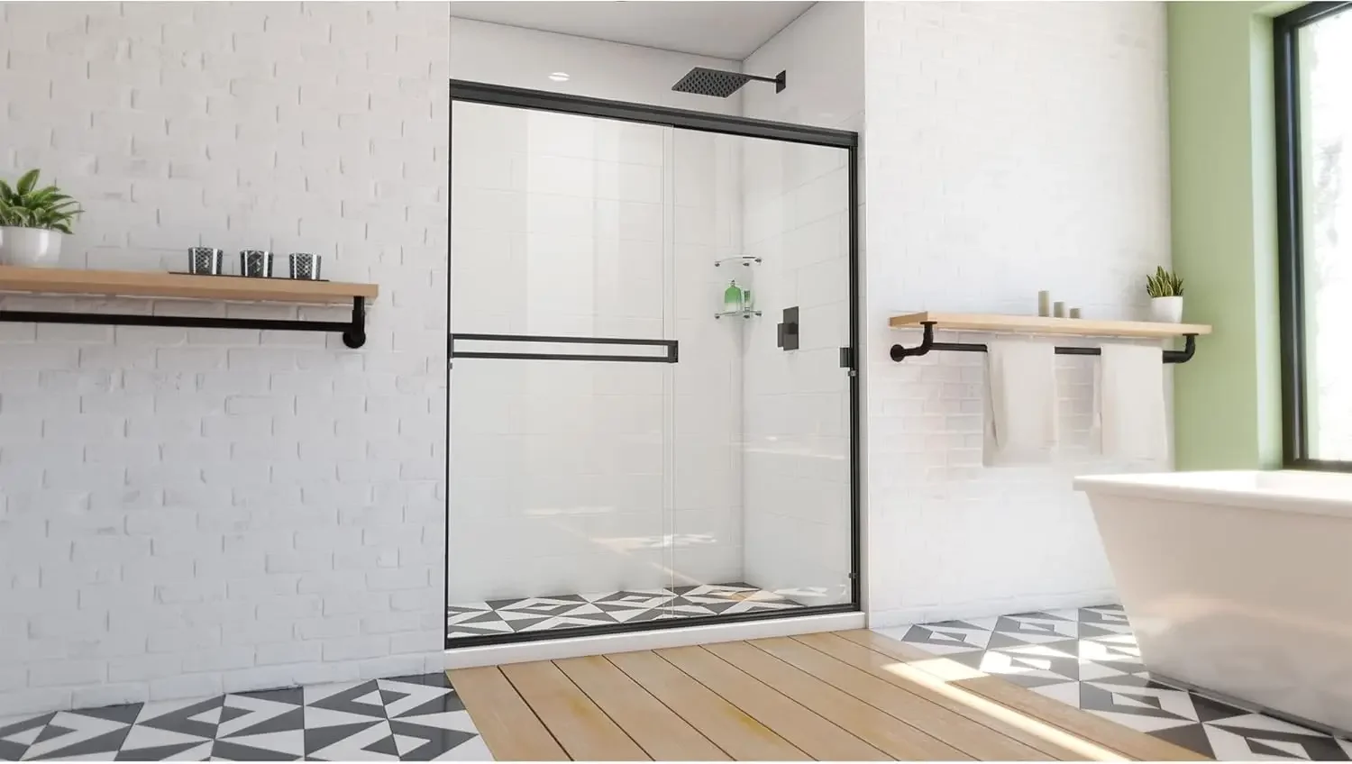 Alliance Pro BG 56-60 in. W x 70 3/8 in. H Semi-Frameless Sliding Shower Door in Matte Black and Clear Glass, glass shower door 2
