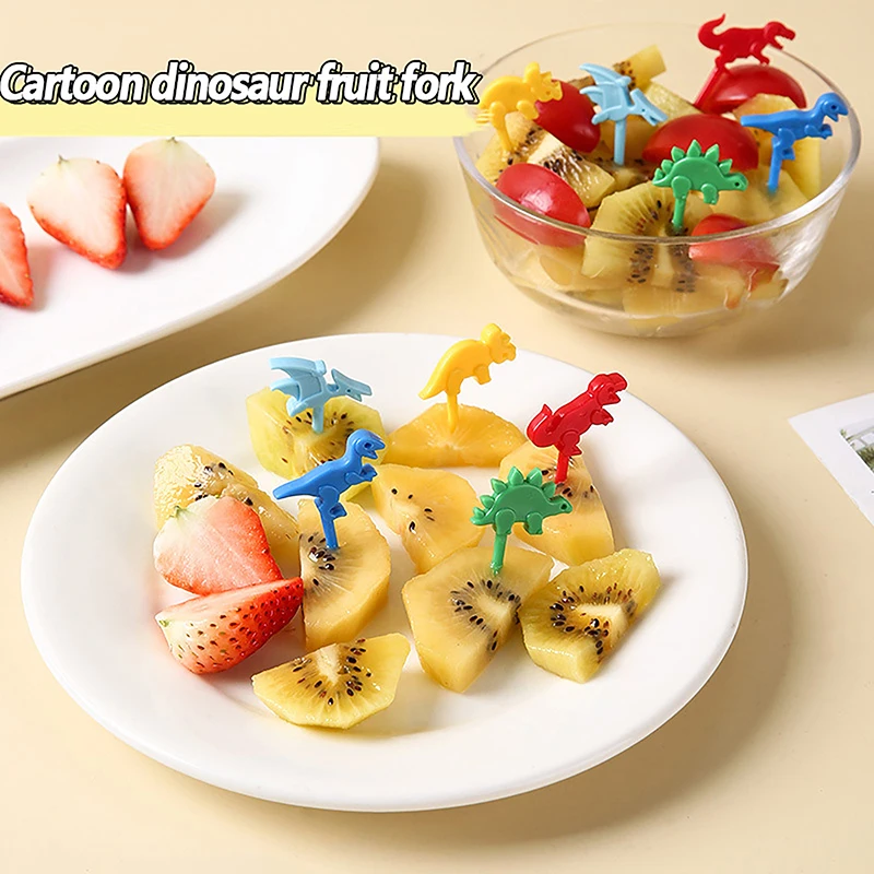 Cartoon Fruit Fork Cute Dinosaur Cupcake Top Decoration Food Appetizer Toothpicks Bento Box Accessories Cocktail Picks 10 Pcs fruit fork food toothpicks food picks expandable fork silicone cooking fork silicone fork portable cutlery silverware set