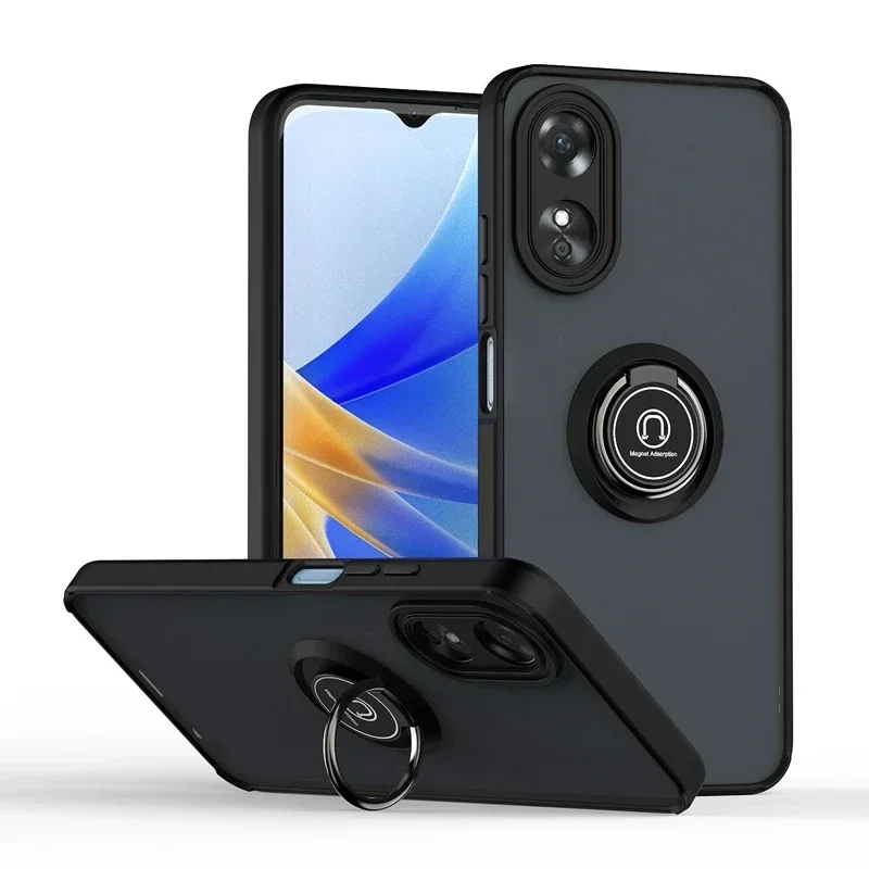 Armor Matte Case For OPPO A79 A18 A38 A58 A78 A98 5G A17 A77 A16 A55 Cover Ring Magnetic Holder Stand Shockproof Coque Fundas