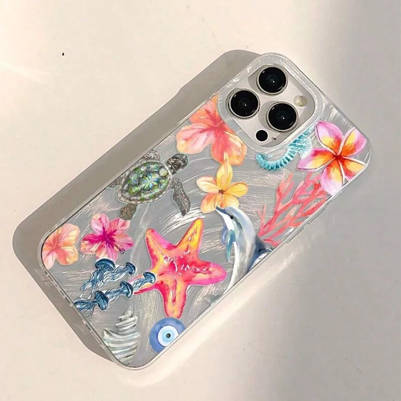 Ocean Starfish Sea Turtle Silicone Shockproof Phone Case Cover