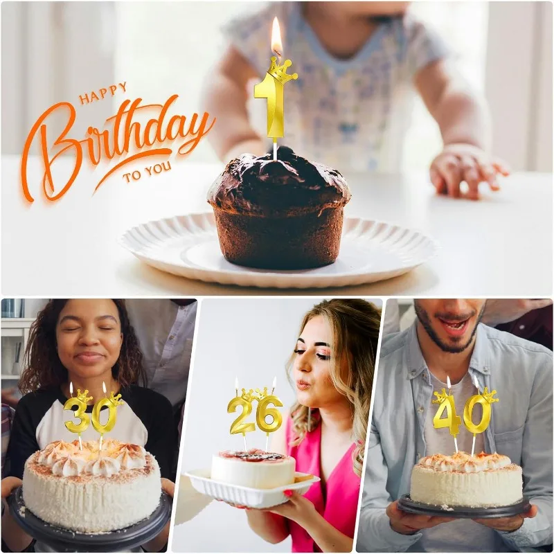 Crown Rose Diamond Birthday Candles 0-9 Digital Cake Topper Number Wedding Cakes Dessert Decor Birthday Party Supplies