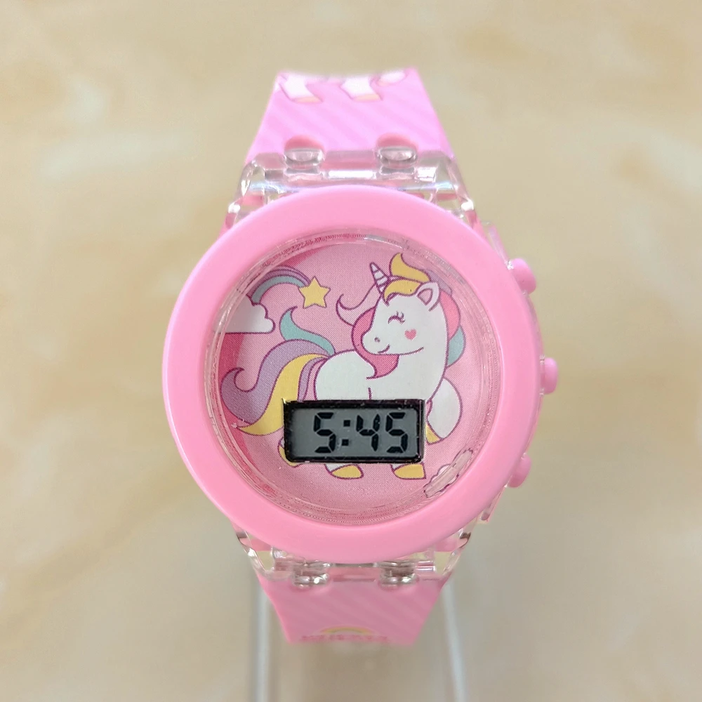 Girls Kids Children Cartoon Unicorn Collection Digital Electronic Flash Glow Up Light Colourful Birthday Party Gifts Watches 6