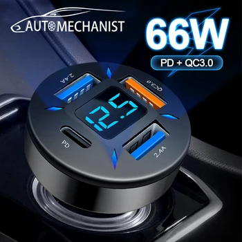 Caricatore USB tipo C da 66 W per auto PD 4 USB ricarica rapida QC3.0 12/24 V presa accendisigari per auto splitter per iPhone Huawei